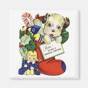 Weihnachtshund in Strumpf Vintage-Magnet Magnet