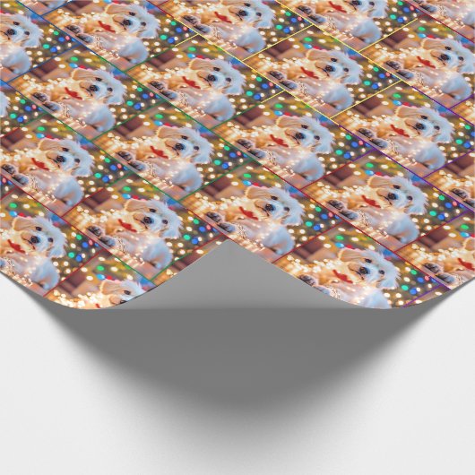 Weihnachtshund in verschlungenen Lichtern Geschenkpapier (Ecke)