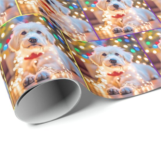Weihnachtshund in verschlungenen Lichtern Geschenkpapier (Rolleneckpunkt)