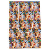 Weihnachtshund in verschlungenen Lichtern Mittlere Geschenktüte (Rückseite)