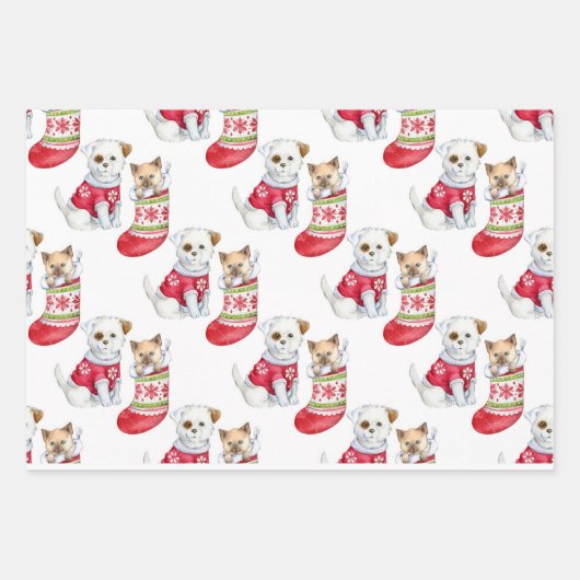 Weihnachtshund & Katze Geschenkpapier Set (Vorderseite)