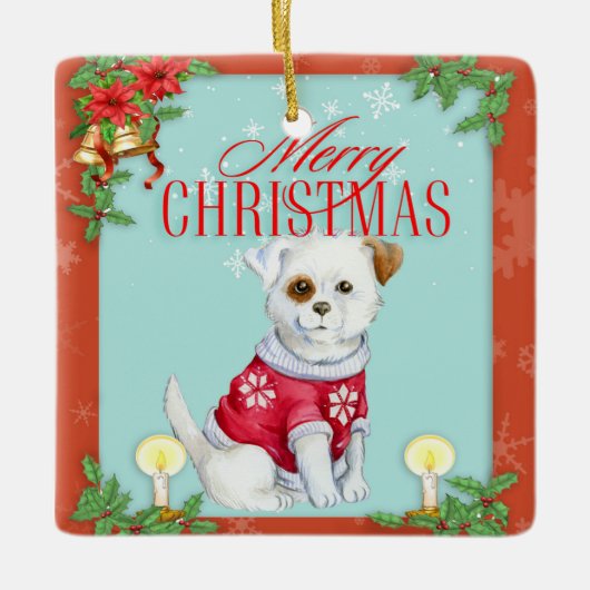 Weihnachtshund Keramikornament (Vorderseite)