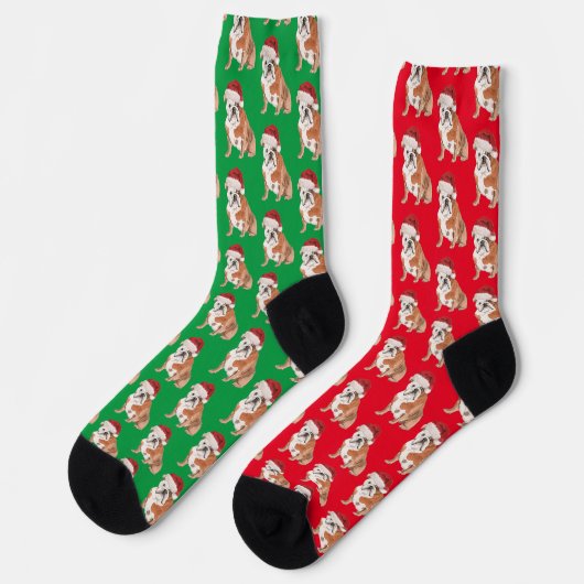 Weihnachtshund Lover Bull Dog Muster Red Green Socken (Linkes Detail)