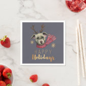 Weihnachtshund mit Antlern, Happy Holidays Serviette (Beispiel)
