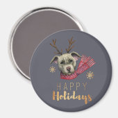 Weihnachtshund mit Antlers Aquarell Illustration Magnet (Vorderseite/Rückseite)