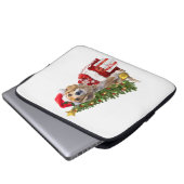 Weihnachtshund mit Baum Laptopschutzhülle (Vorne Knopf)