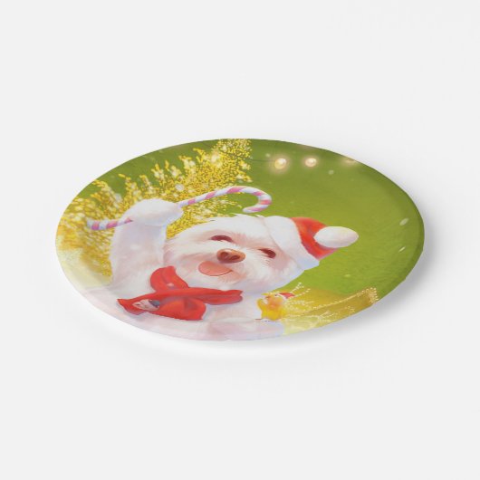 Weihnachtshund mit Candy Cane Pappteller (Schrägansicht)