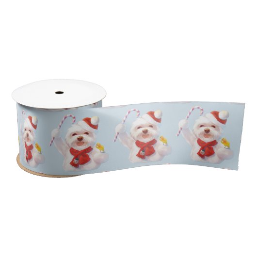 Weihnachtshund mit Candy Cane Satinband (Spule)