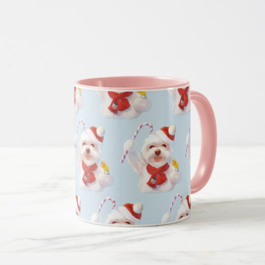 Weihnachtshund mit Candy Cane Tasse (VorderseiteRechts)
