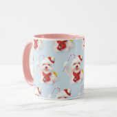 Weihnachtshund mit Candy Cane Tasse (Vorderseite Links)