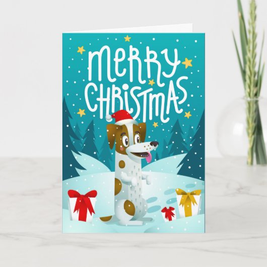 Weihnachtshund mit Geschenkkarte Feiertagskarte (Vorderseite)