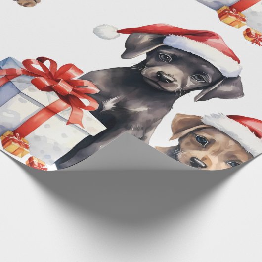 Weihnachtshund mit Geschenkpapier (Ecke)