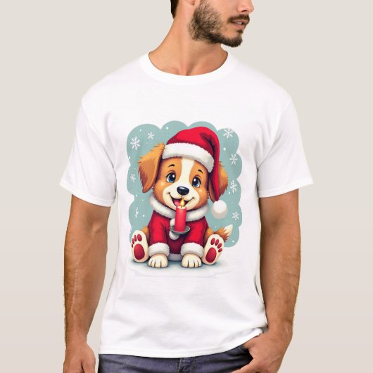 Weihnachtshund mit Kerzendesign! T-Shirt (Vorderseite)