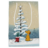 Weihnachtshund mit Urlaubshund in Schneeflocken Mittlere Geschenktüte (Vorderseite)