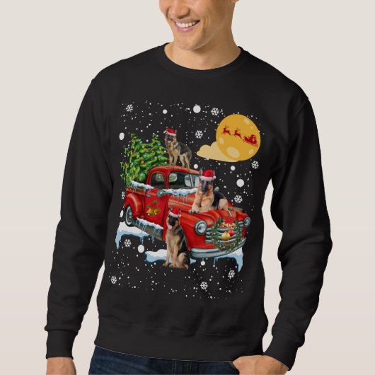 Weihnachtshund mit Vintager Rot-Tru Sweatshirt (Vorderseite)