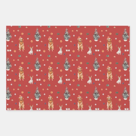Weihnachtshund mit Weihnachtsmannmütze Haustier We Geschenkpapier Set (Vorderseite 3)