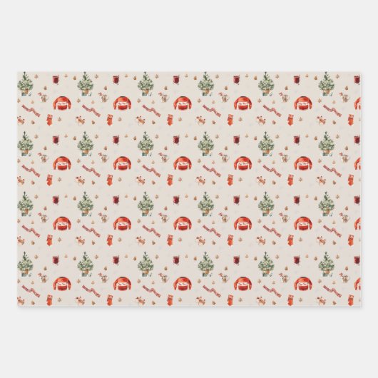 Weihnachtshund mit Weihnachtsmannmütze Haustier We Geschenkpapier Set (Vorderseite 2)