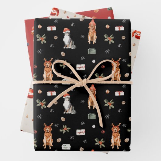 Weihnachtshund mit Weihnachtsmannmütze Haustier We Geschenkpapier Set (Beispiel)