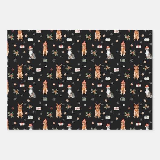 Weihnachtshund mit Weihnachtsmannmütze Haustier We Geschenkpapier Set (Vorderseite)