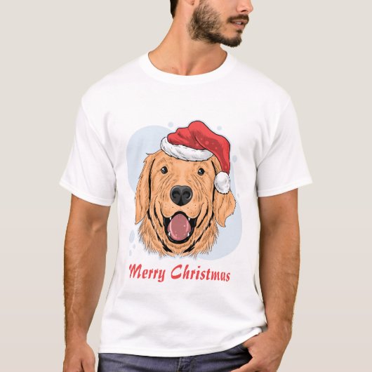 Weihnachtshund mit Weihnachtsmannmütze T-Shirt (Vorderseite)