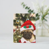 Weihnachtshund Mops Feiertagspostkarte (Stehend Vorderseite)