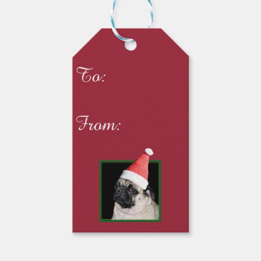 Weihnachtshund Mops Geschenkanhänger (Vorderseite)