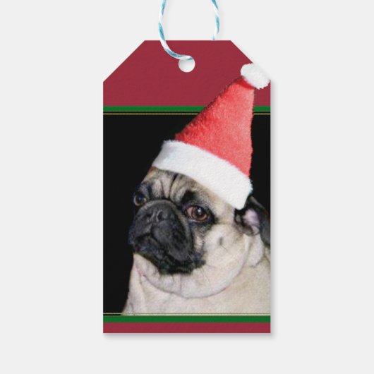 Weihnachtshund Mops Geschenkanhänger (Rückseite)