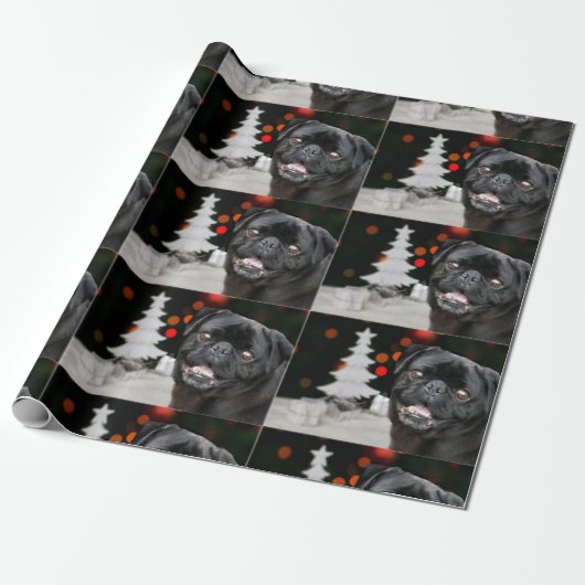 Weihnachtshund Mops Geschenkpapier (Ungerollt)