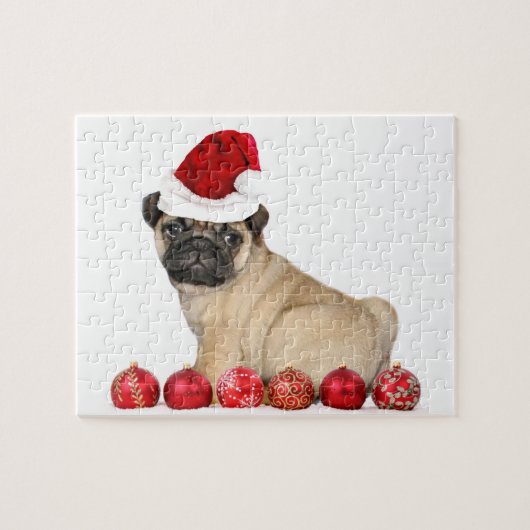 Weihnachtshund Mops Puzzle (Horizontal)