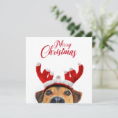 Weihnachtshund Niedlich Funny Reindeer Antler Head Einladung (Stehend Vorderseite)