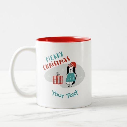 Weihnachtshund Personalisiert Zweifarbige Tasse (Links)