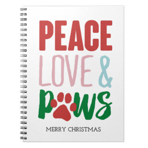 Weihnachtshund Puns Santa Dogs Peace Liebe und Paw Notizblock