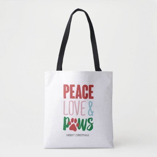 Weihnachtshund Puns Santa Dogs Peace Liebe und Paw Tasche (Vorderseite)