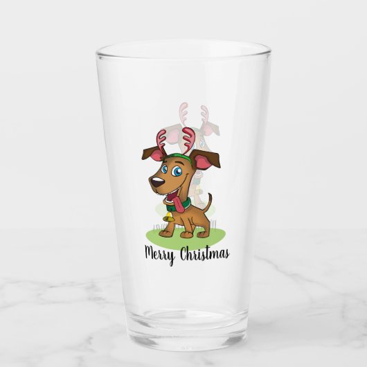 Weihnachtshund Rentierglas-Cup Glas (Vorderseite)