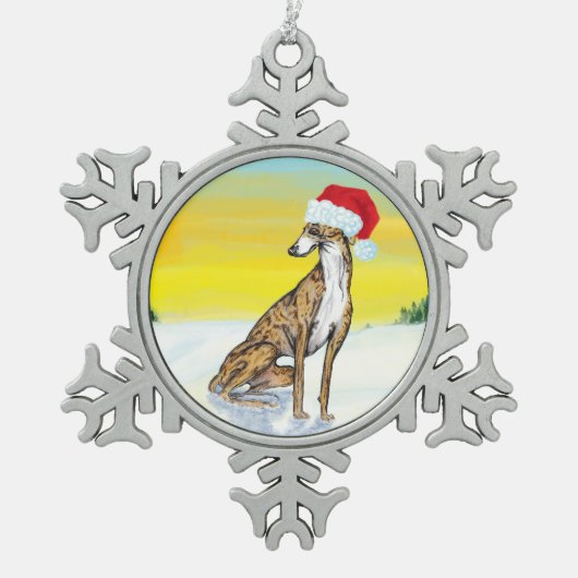 weihnachtshund schneeflocken Zinn-Ornament (Vorderseite)