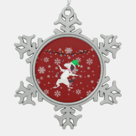 Weihnachtshund Schneeflocken Zinn-Ornament