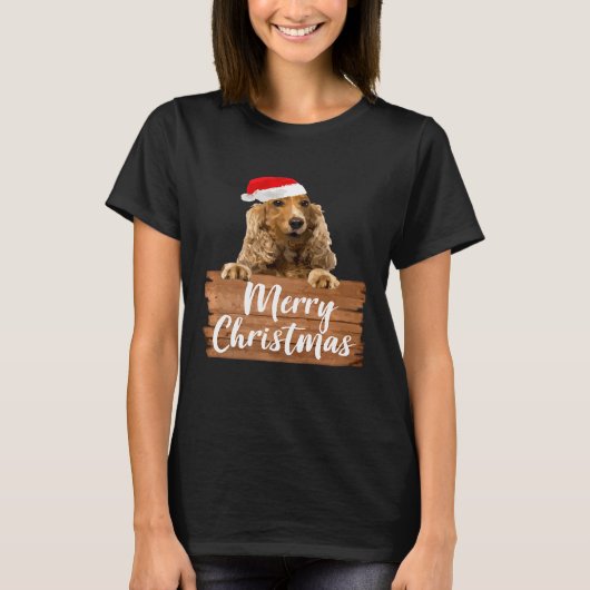 Weihnachtshund Spaniel-Weihnachtsmannmütze T-Shirt (Vorderseite)