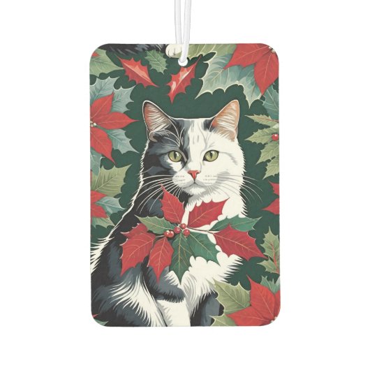 Weihnachtshund und Katze mit Poinsettias Autolufterfrischer (Rückseite)