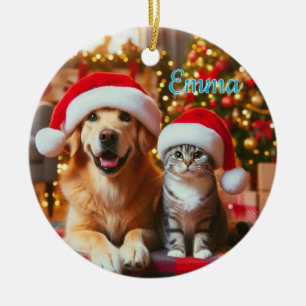 Weihnachtshund und -katze Weihnachten Keramik Ornament