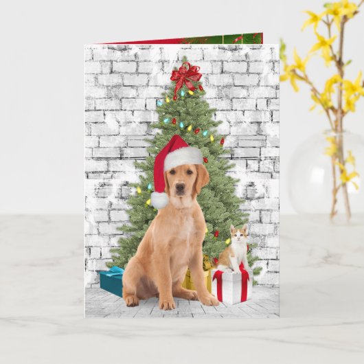 Weihnachtshund und Kitten Karte (Gelbe Blume)