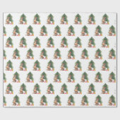 Weihnachtshund und Pinienbäume in Schneeflocken Geschenkpapier (Flach)