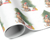 Weihnachtshund und Pinienbäume in Schneeflocken Geschenkpapier (Rolleneckpunkt)
