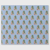 Weihnachtshund und Pinienbäume in Schneeflocken Geschenkpapier (Flach)