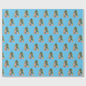 Weihnachtshund und Pinienbäume in Schneeflocken Geschenkpapier (Flach)