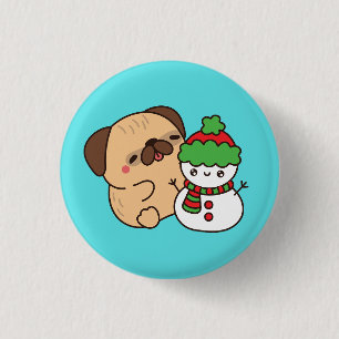Weihnachtshund und Schneemann Button