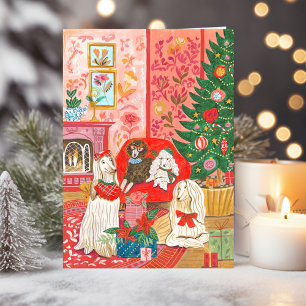 Weihnachtshunde Afghanischer Windhund Handgezeichn Feiertagskarte