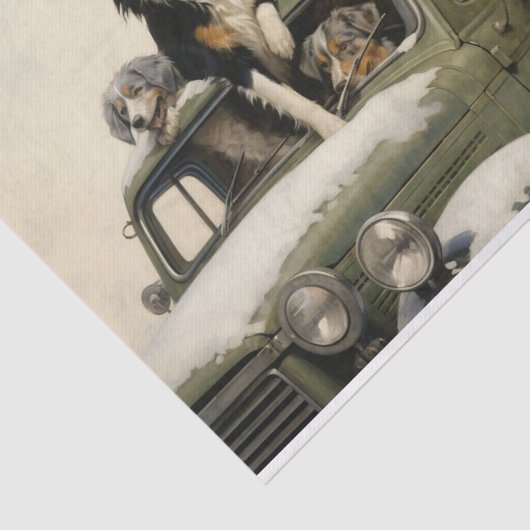 Weihnachtshunde auf einem altmodischen Auto Seidenpapier (Ausschnitt)