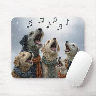 Weihnachtshunde-Caroler in Schneeflocken Mousepad