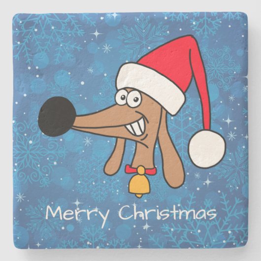 Weihnachtshunde Dackel Hund Steinuntersetzer (Vorderseite)