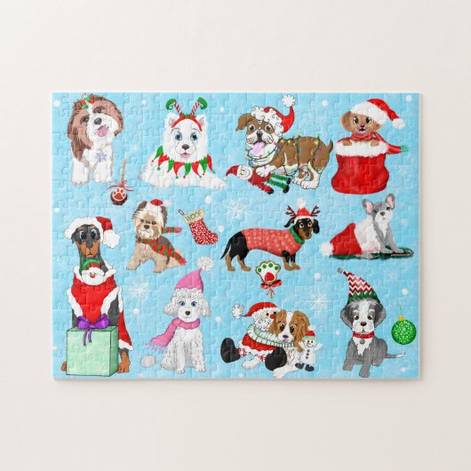 Weihnachtshunde feiern puzzle (Horizontal)